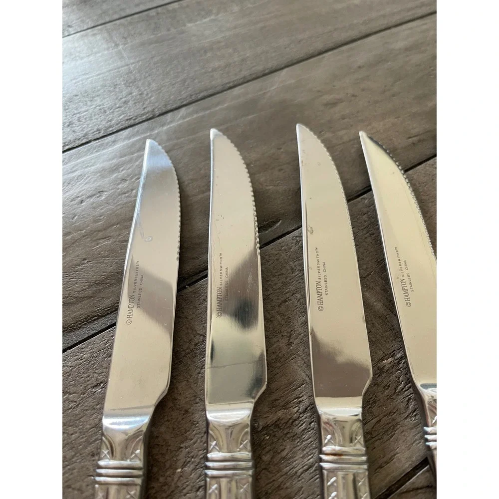 Hampton Silversmiths Stainless Steel Steak Knives Set of 9 Serrated Blade Silver